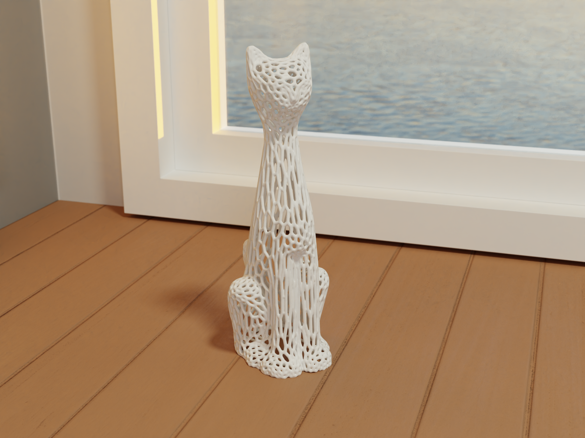 voronoi grand chat remixé by ds conception ménage décor animal art imprimable artisanat décoration maison interiordesign moderne déc 3dprintingtools statue 3D print model - Mito3D