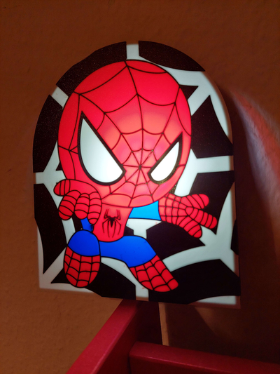 mini hombre araña lámpara by escalera comida arte 2d led niños maravilla bricolaje diy caja ligera noche superhéroe 3d print model - Mito3D