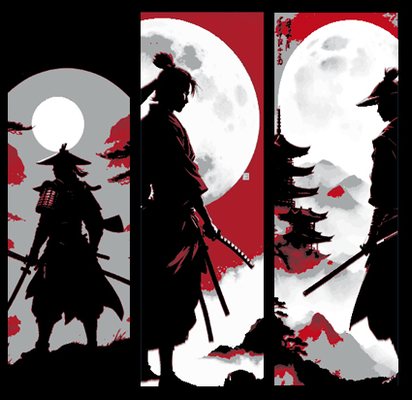 samurai to têmpora at preparação meditação lua set of 3 favoritos by mclanesmemories arte 2d vermelho preto tinta oriental asiática marca páginas marcador forja chapéus 3d print model - Mito3D