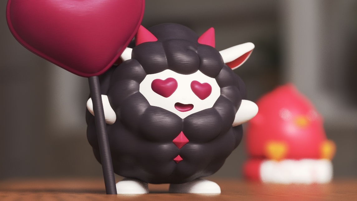 amoroso lamball grande corazón lindo kawaii oveja cabra juego mundo pal by artesanía stl juguetes juegos caracteres 3d lindoanimal dia san valentin día rosado negro parejas hermoso vídeo arte regalo figura miniatura multi color impresión vender 3D print model - Mito3D