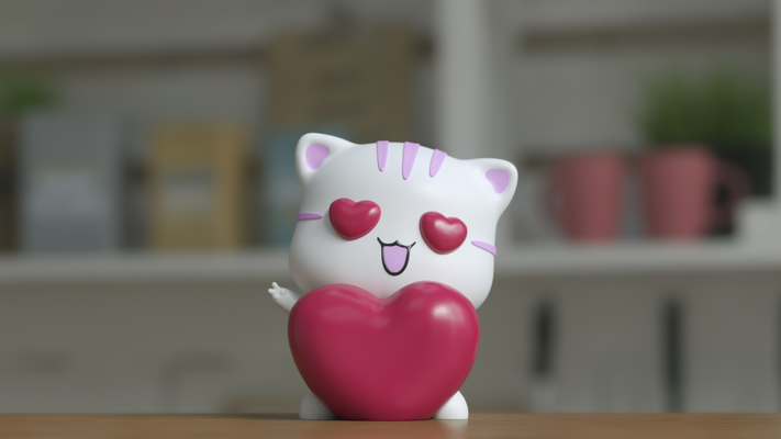 charmant kawaii minou mignonne in l'amour by stlcraft miniatures animaux impression multicolore chat adorable cœur valentines valentiens journée libre 3mf stl vendre 3d print model - Mito3D