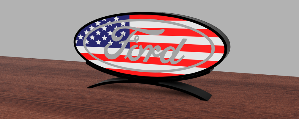 ford amerikanisch flagge licht box by kuhrazy kunst zeichen logos fordbadge fordlogo bauhaus bauhaus amerikanische leuchtkasten led 3d print model - Mito3D