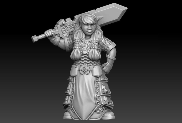 female dwarf fighter dnd miniature remixed by darkwing miniatures creatures dndmini dndminiature mini minis ttrpg dungeon dragons dungeonanddragons 3d print model - Mito3D