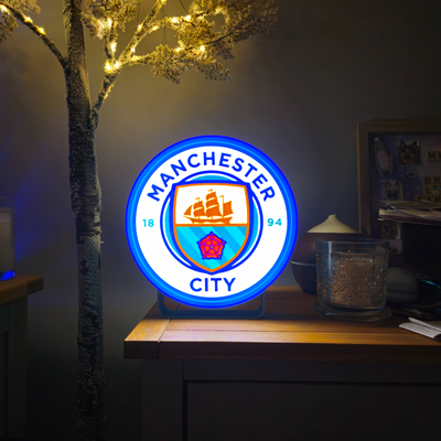 manchester città fc luce scatola guidato lampada by superiororganisersolutions domestico arredamento mccfc uomo calcio club cresta logo 3d print model - Mito3D