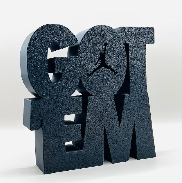 'em desk trinket by blacho household office em jordan jumpman air toy decor home basketball 3d statue text 3D print model - Mito3D