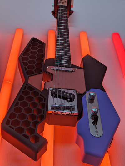 prusacaster 2077 remixé by médicament bâton loisir diy musique guitare cyberpunk instrument électrique 3d print model - Mito3D