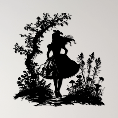 alice in paese delle meraviglie parete arte by ri0m0 2d fiaba fantasia silhouette avventura letteratura magico sognare classico storia carattere immaginazione libro favola capriccioso infanzia teaparty incantato 3d print model - Mito3D