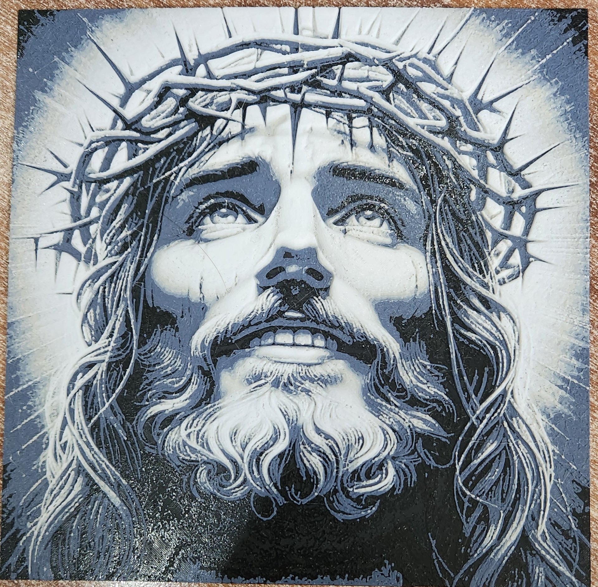 jesus by kaliber generativ 3d modell hutschmiede lithophan farbe kunst ams filamentmalerei filament 3D print model - Mito3D