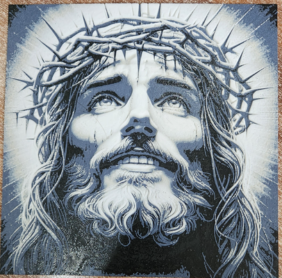 jésus by pied coulisse génératif 3d modèle forge chapeaux lithophane couleur art kunst ams peinture filamentaire filament 3d print model - Mito3D