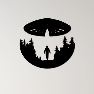 alieno rapimento parete arte by ri0m0 2d ufo scifi incontrare notte silhouette foresta mistero intrigo fascio navicella spaziale sconosciuto extraterrestre sci fi rapire isolamento natura selvaggia fenomeno avvistamenti 3d print model - Mito3D