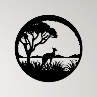 australie mur art by ri0m0 2d kangourou outback silhouette faune nature continent bas safari sauvage paysage nationale marsupial air buisson aventure voyage horizon coucher soleil 3d print model - Mito3D