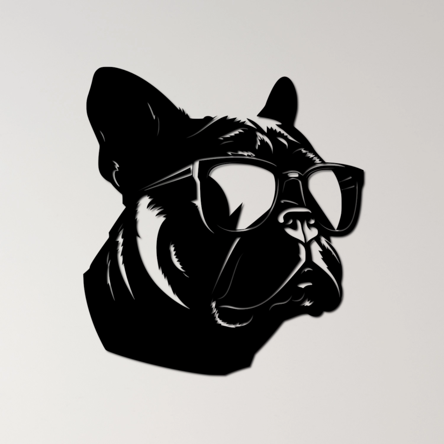 cazzuto bulldog parete arte by ri0m0 2d freddo animale domestico bicchieri canino difficile cane silhouette mascotte razza elegante fricchettone forte carattere grassetto guardia atteggiamento compagno moda 3D print model - Mito3D