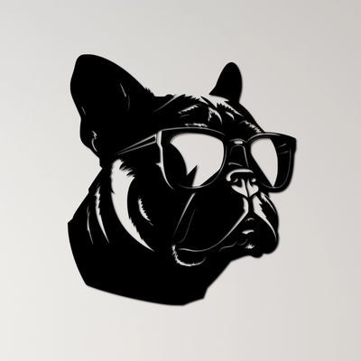 cazzuto bulldog parete arte by ri0m0 2d freddo animale domestico bicchieri canino difficile cane silhouette mascotte razza elegante fricchettone forte carattere grassetto guardia atteggiamento compagno moda 3d print model - Mito3D