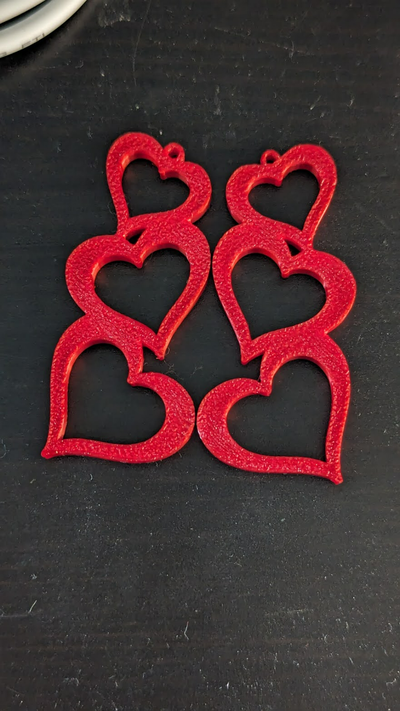 3 cœurs laissez tomber boucles d'oreilles by kt briller bar mode 3d print model - Mito3D