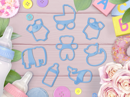 baby shower cookie cutter set by indibles hobby & diy cookies cutters bear teddy kid kids newborn baking 3d print model - Mito3D