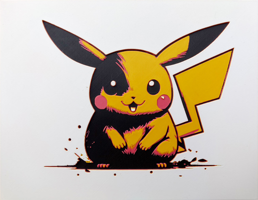 pikachu - hue forge by almitoen generative 3d model hueforge & lithophane pokemon 2d art baby pika hf comics 2024 ams multi color print printing wall 3d print model - Mito3D