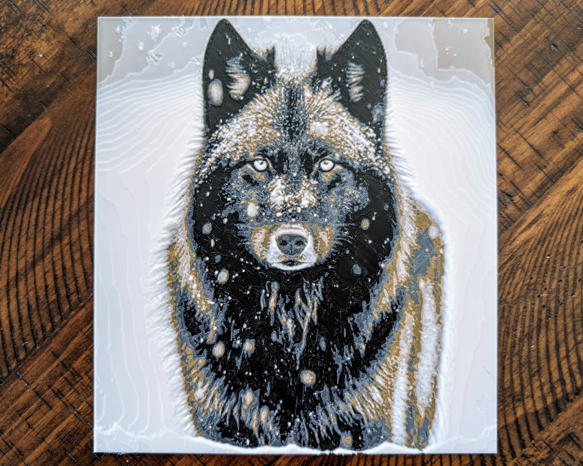 winter wolf by bhling generative 3d model hueforge & lithophane dog black dark hue forge 2d print picture wallart 2dwallart 3D print model - Mito3D