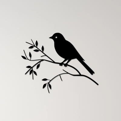 mariée branche mur art by ri0m0 2d oiseau silhouette nature aviaire plumes perche vol sauvage paix liberté ailes ornithologie ciel chanteur air faune calme arbre chanter 3d print model - Mito3D