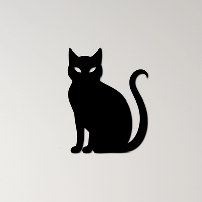 black cat wall art by ri0m0 2d silhouette feline lucky superstition pet witch shadow night animal domestic elegant sleek mystic purr meow whiskers stealth 3d print model - Mito3D