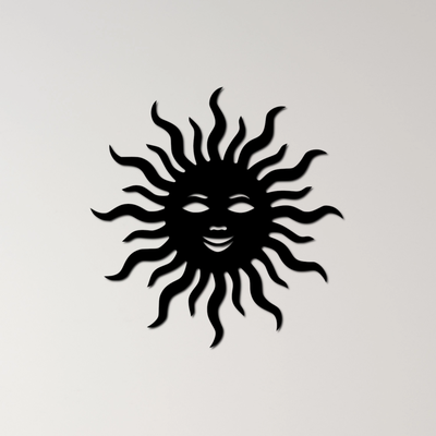 black sun wall art by ri0m0 3d printer accessories silhouette celestial warmth rays bright solar energy happy face shine abstract artistic radiant daylight illumination cosmic symbolic 3d print model - Mito3D