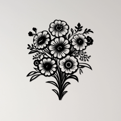 mazzo parete arte by ri0m0 2d fiori silhouette flora preparativi natura fiorire floreale giardino decorativo petali bellezza elegante regalo botanico fogliame ornamentale romantico fioritura san valentino 3d print model - Mito3D