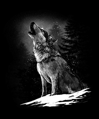 wolf in forrest at night moon - hueforge multicolor art design by kevingoetz generative 3d model & lithophane head 2dart 3dart black white greyscale wall ams multi color 2d wolves werewolf werwolf 3 colors forest wald 3d print model - Mito3D