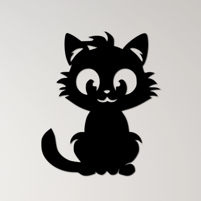 cat wall art by ri0m0 2d kitten cute pet feline silhouette whiskers animal domestic playful fluffy soft paws tail companion fur meow sitting blackcat charming 3d print model - Mito3D