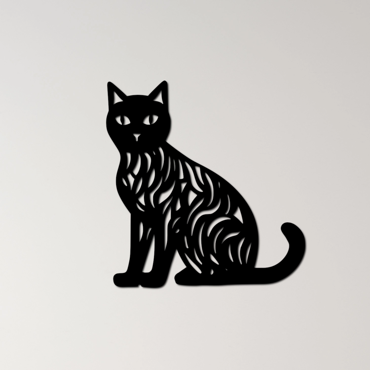 cat wall art by ri0m0 2d charming blackcat sitting meow fur companion tail paws soft fluffy playful domestic animal whiskers silhouette feline pet kitten cute 3D print model - Mito3D