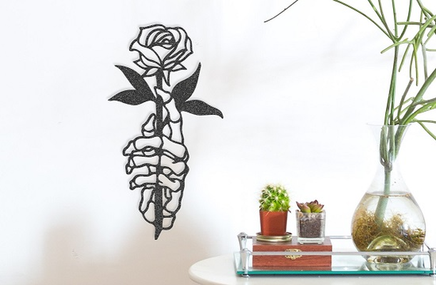 skeleton hand rose by ocular dynamic art 2d love death accessory accessories valentine aniversary wall 3d 3d print model - Mito3D