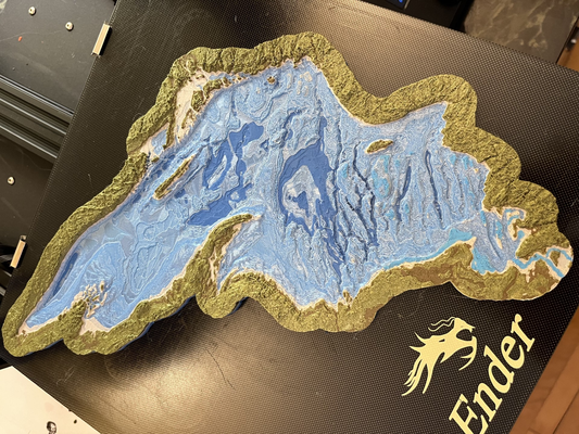 lago superior profundidad topográfico modelo by paleojon educación geografía lagos pescar barco terreno topografía agua corrientes canadá minnesota michigan superior península 3d print model - Mito3D