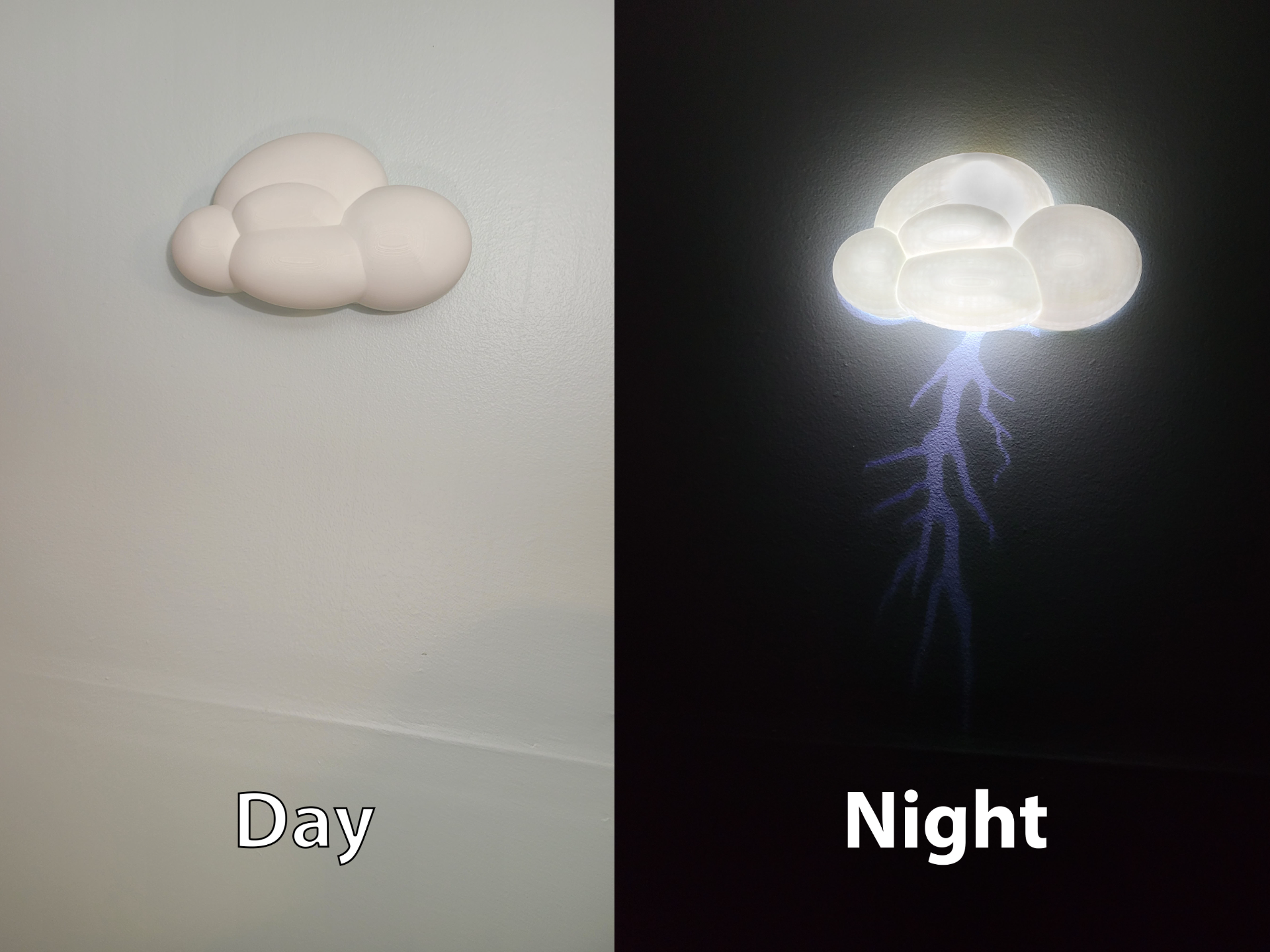 stormy dreams cloud night light w lightning bolt by printmint household decor diy wall home lighting projection ambient led art maker project bedroom mountable enchanting atmosphere unique lamp atmospheric design thunder storm wall-mounted crafted imaginative custom 3D print model - Mito3D