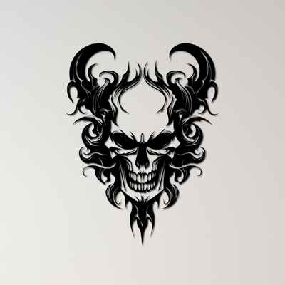 devil skull wall art by ri0m0 2d gothic dark horror evil bones death scary sinister halloween mystery occult supernatural spooky hell mystical creepy macabre demonic 3d print model - Mito3D