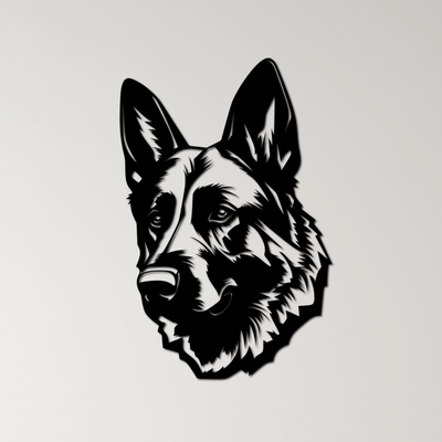 allemand tête berger portrait mur art by ri0m0 2d berger chien animal compagnie police garde fidèle intelligente race canin fort compagnon travail obéissant protecteur agile velu service sepherd 3d print model - Mito3D