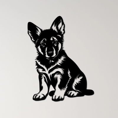 allemand tête berger chiot mur art by ri0m0 2d berger chien animal compagnie police garde fidèle intelligente race canin fort compagnon travail obéissant protecteur agile velu service 3d print model - Mito3D