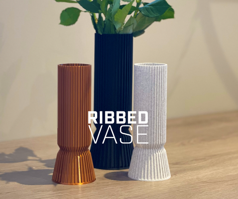 ribbed vase by makefy household decor art pot flower cup rose 3d print model - Mito3D