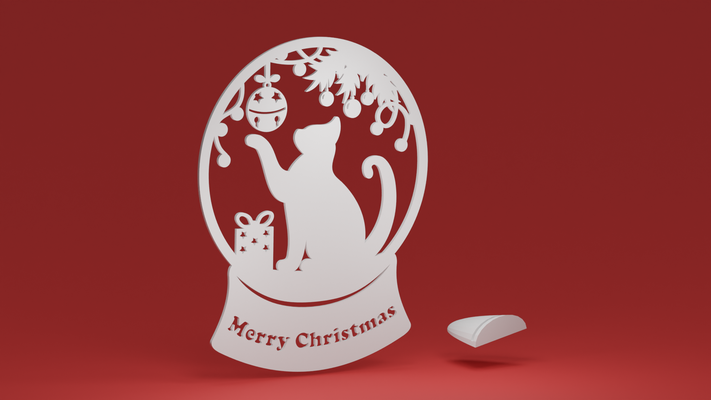 neve globo gatto an opzionale personalizzato schermo in piedi indipendente natale ornamento by maxtee domestico festività regalo natale decorazioni natalizie buon addobbi natalizi snowglobe base 3d print model - Mito3D