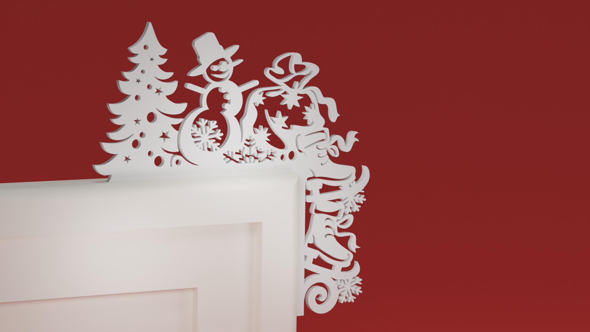 natale porta trim angolo 64 pupazzo neve ghiaccio pattini albero ornamento by maxtee domestico festività 3D print model - Mito3D