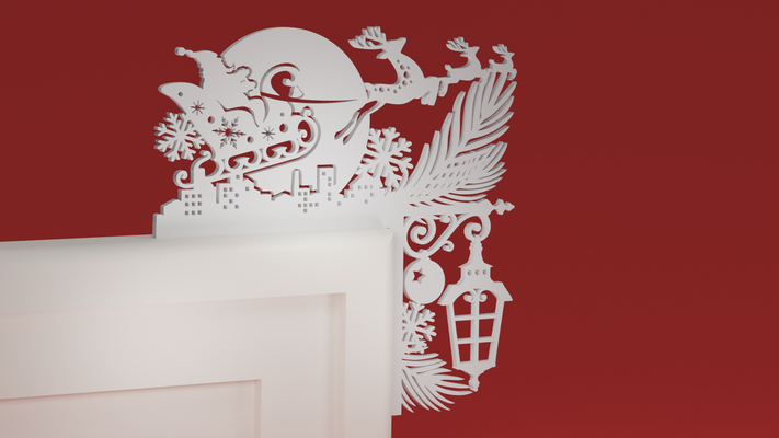 natale porta trim angolo 60 santa slitta renna ornamento by maxtee domestico festività 3d print model - Mito3D