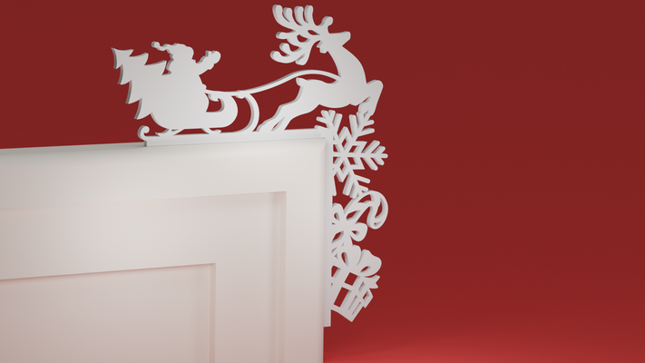 natale porta trim angolo 23 santa slitta renna i regali ornamento by maxtee domestico festività 3d print model - Mito3D