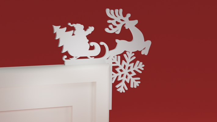 natale porta trim angolo 27 santa slitta renna fiocco neve ornamento by maxtee domestico festività 3d print model - Mito3D