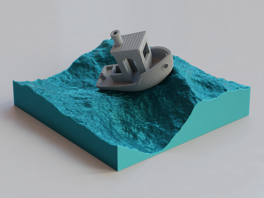 benchy stormy rough ocean display stand sea waves by hpinvent art sculptures water wave storm thunder 3dbenchy beautiful boat bambulab x1 design sculpture test model testmodel 3d print model - Mito3D