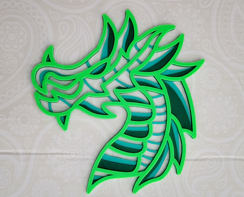 dragon mur art décor or gâteau topper by mhaille ladybawlsart 2d 2dartwork mandala zentangle décoration coaster couches conception multicolore facile vite impression 3d print model - Mito3D