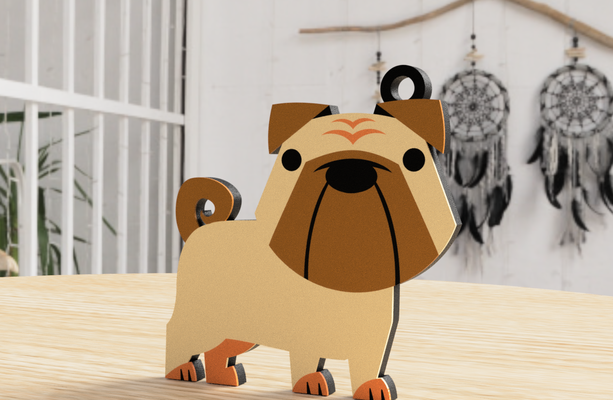 pug portachiavi by valeria momo mattia arte 2d cane razza chiave cucciolo amore animale 3d print model - Mito3D