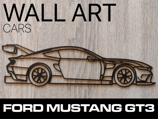 voiture silhouette mur art gué mustang gt3 2024 by vol 2d décor décoration moderne courses modèle 3d print model - Mito3D