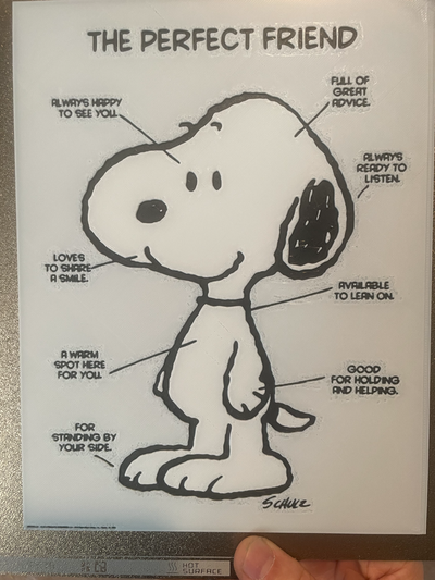 snoopy perfect friend wall art peanuts charlie brown by 3d prints week 2d comic cute kids room movie game home office cartoon hueforge hue forge color swap 3d print model - Mito3D