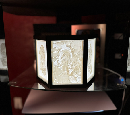 3 pane lithophane housing by tdhtdh generative 3d model hueforge & litho base frame holder led light display case lith lithobox box desk mount 3d print model - Mito3D