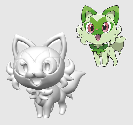 pokemon sprigatito tek + renk yeniden karıştırılmış by oppie tasarım oyuncaklar oyunlar karakterler 3d pokemonart heykelcik oyuncak kedi 3d print model - Mito3D