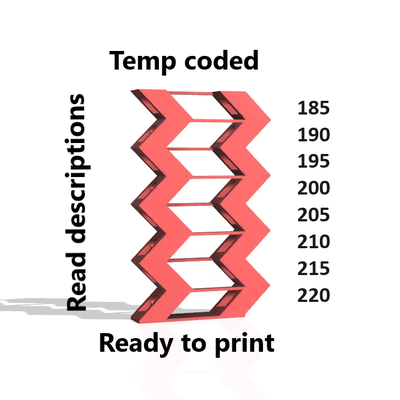 temp tower zig-zag pla 185 to 220 by tommi 3d printer test models temperature 3d print model - Mito3D