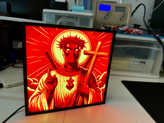 deadpool marvel jesus light box led usb backlight - includes back-box ready to print ams by vidguide art signs & logos dead pool lightbox 3d print model - Mito3D