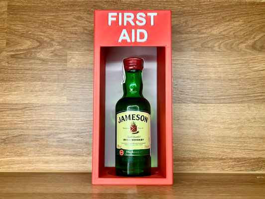 first aid kit - small bottle edition 40 ml by peter h household decor gift drink box case emergency funny fun idea alcohol safety party garage art bathroom kitchen decoration decorative gadget spirit jameson jagermeister whisky rum vodka gin beer brandy cognac liquor liqueur distillate cheers tequila wine cream schnapps campari beverage birthday father 3d print model - Mito3D